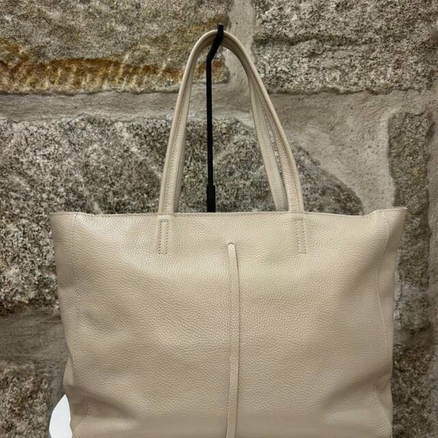 Bolso shopper piel beige